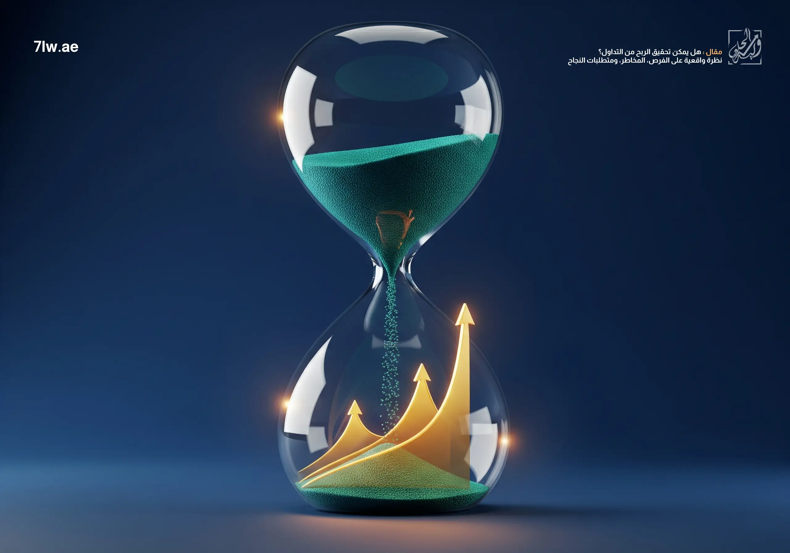 هل يمكن تحقيق الربح من التداول؟ نظرة واقعية على الفرص، المخاطر، ومتطلبات النجاح 31 ساعة رملية يتحول رملها إلى منحنى أرباح صاعد لشرح قوة الزمن والتراكم.
