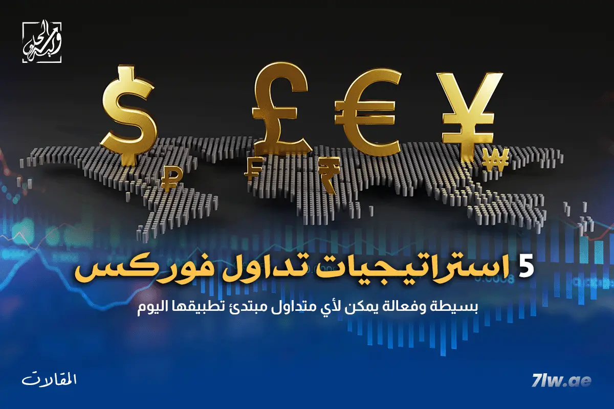 خريطة طريق صاعدة ترمز إلى خمس استراتيجيات تداول فوركس بسيطة للمبتدئين.